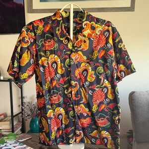 Pataloha Black Short-Sleeve Button-Down with Red & Yellow Nautical Print